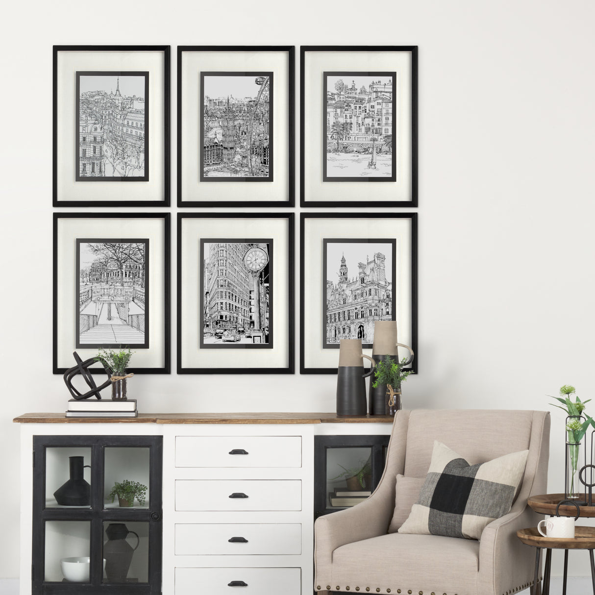 B&W City Scene VI by Melissa Wang a Hand Embellished Textured Framed Art Print Matted under Glass from Mercana - Luna Furniture