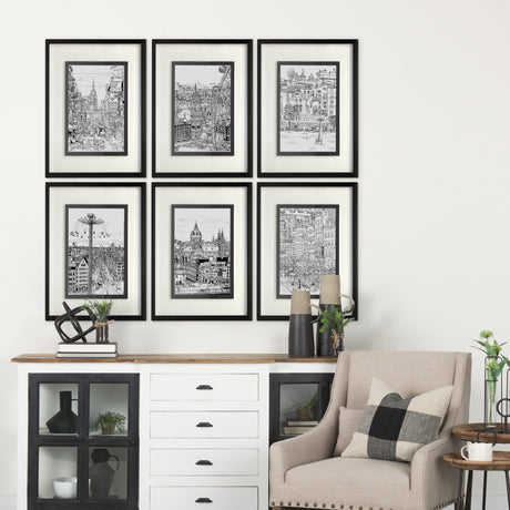 B&W City Scene V by Melissa Wang a Hand Embellished Textured Framed Art Print Matted under Glass from Mercana - Luna Furniture