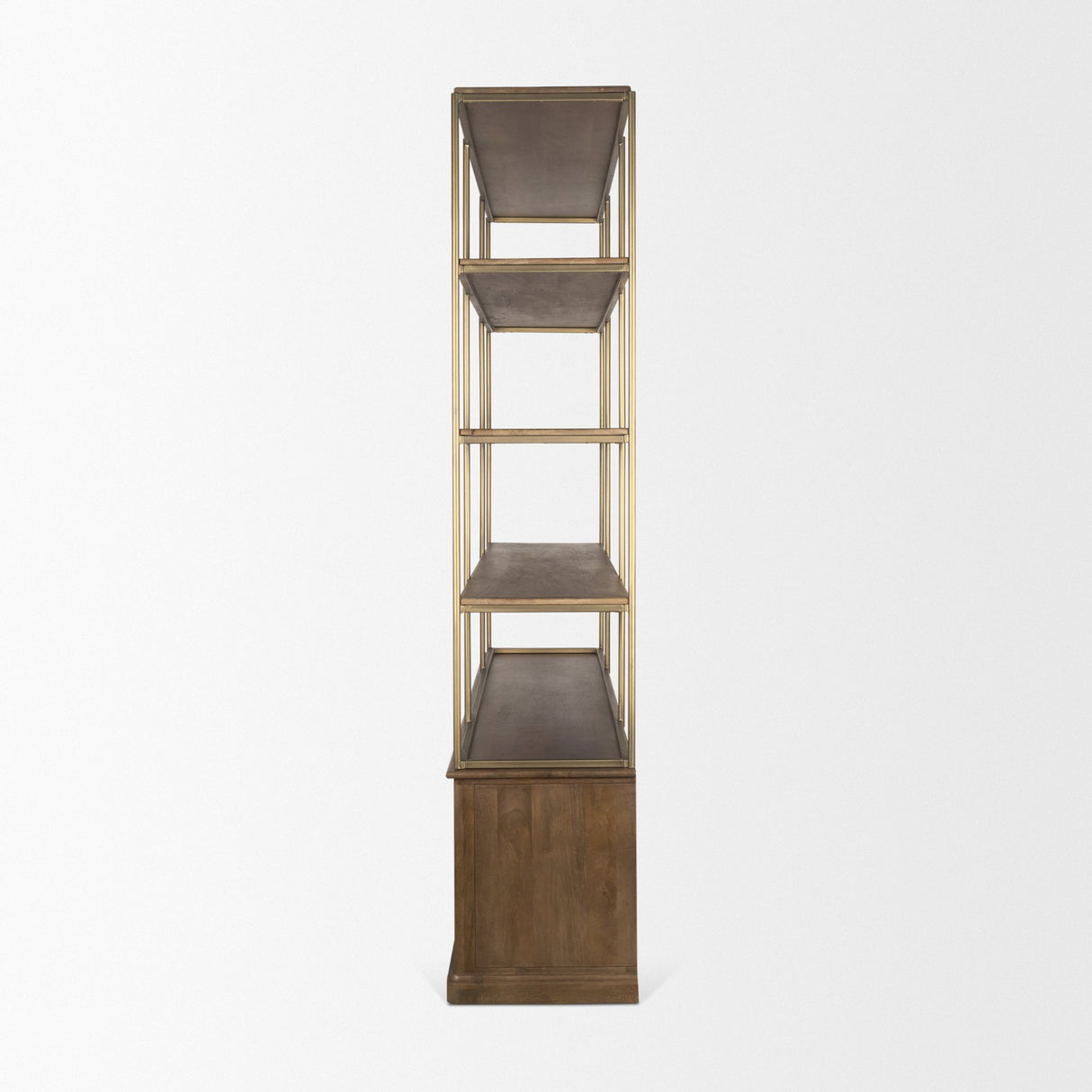 Baron 4-Door Dark Brown Wood w/ Antique Brass Metal Open Shelving Unit from Mercana - Luna Furniture