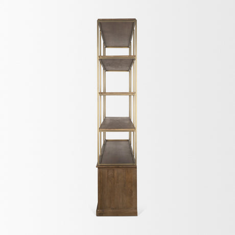 Baron 4-Door Dark Brown Wood w/ Antique Brass Metal Open Shelving Unit from Mercana - Luna Furniture