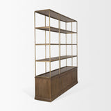 Baron 4-Door Dark Brown Wood w/ Antique Brass Metal Open Shelving Unit from Mercana - Luna Furniture