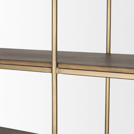 Baron 4-Door Dark Brown Wood w/ Antique Brass Metal Open Shelving Unit from Mercana - Luna Furniture