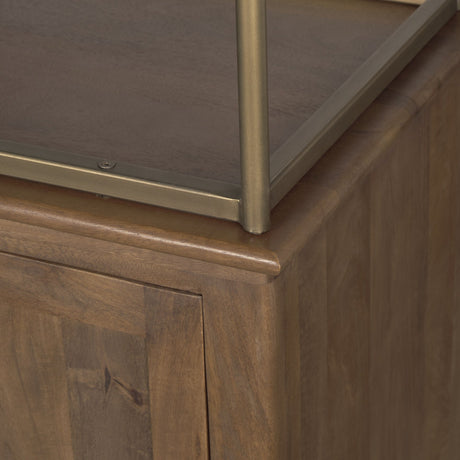 Baron 4-Door Dark Brown Wood w/ Antique Brass Metal Open Shelving Unit from Mercana - Luna Furniture