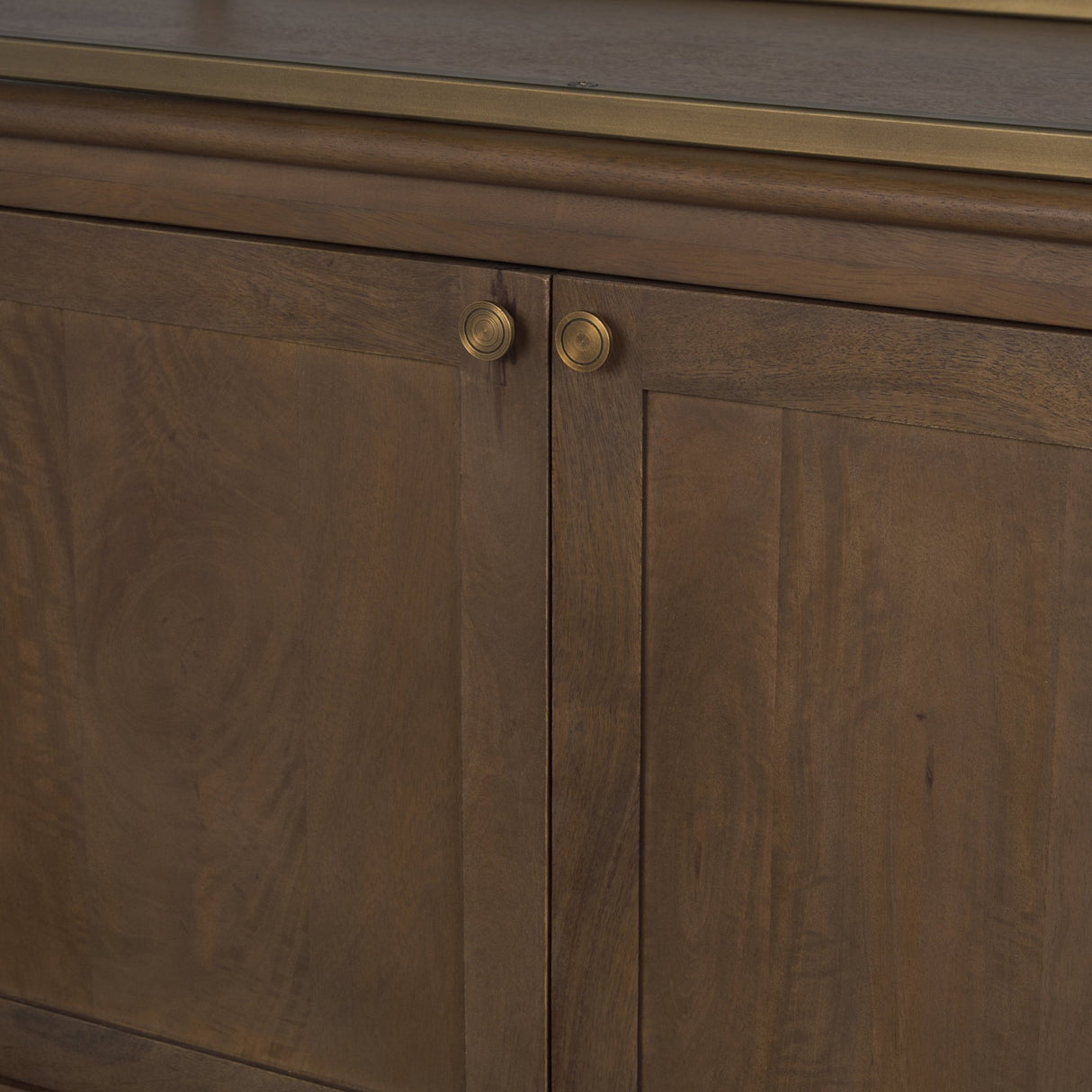 Baron 4-Door Dark Brown Wood w/ Antique Brass Metal Open Shelving Unit from Mercana - Luna Furniture