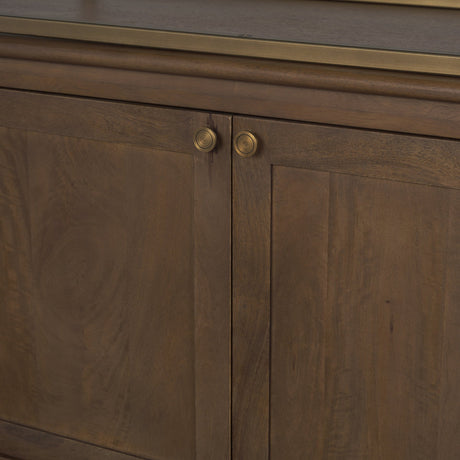 Baron 4-Door Dark Brown Wood w/ Antique Brass Metal Open Shelving Unit from Mercana - Luna Furniture