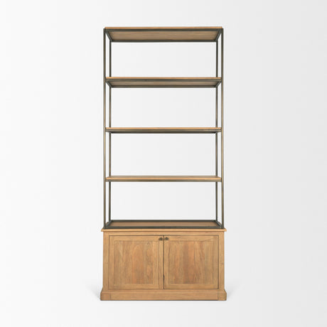 Baron Light Brown Wood w/ Gunmetal 2-Door Open Shelving Unit from Mercana - Luna Furniture