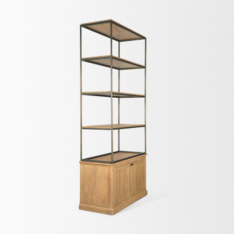 Baron Light Brown Wood w/ Gunmetal 2-Door Open Shelving Unit from Mercana - Luna Furniture