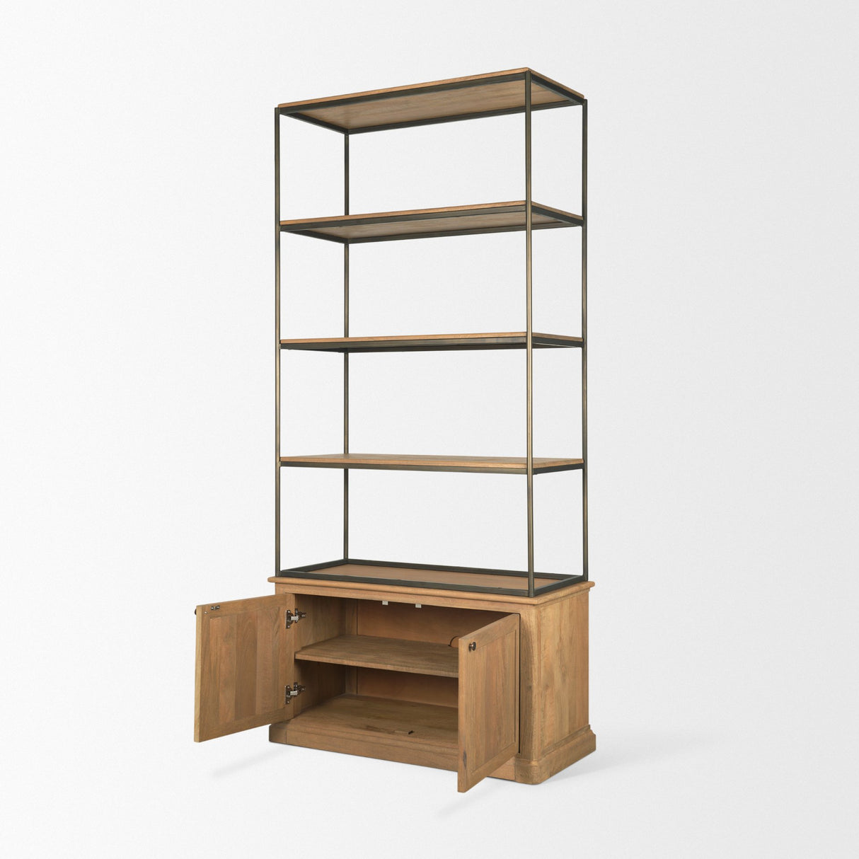 Baron Light Brown Wood w/ Gunmetal 2-Door Open Shelving Unit from Mercana - Luna Furniture