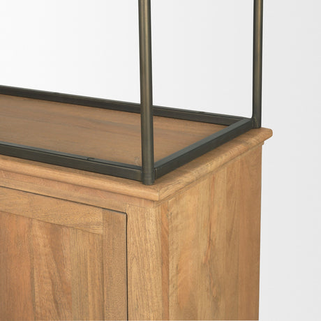 Baron Light Brown Wood w/ Gunmetal 2-Door Open Shelving Unit from Mercana - Luna Furniture