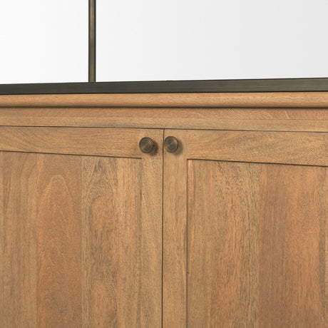 Baron Light Brown Wood w/ Gunmetal 2-Door Open Shelving Unit from Mercana - Luna Furniture