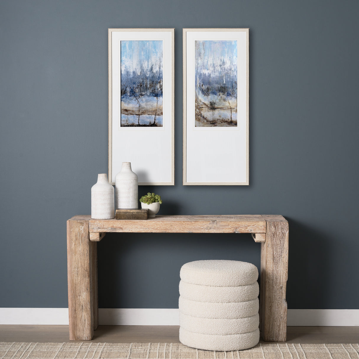 Anchored In Blue I by Aziz Kadmiri a Hand Embellished Textured Framed Art Print Matted under Glass from Mercana - Luna Furniture