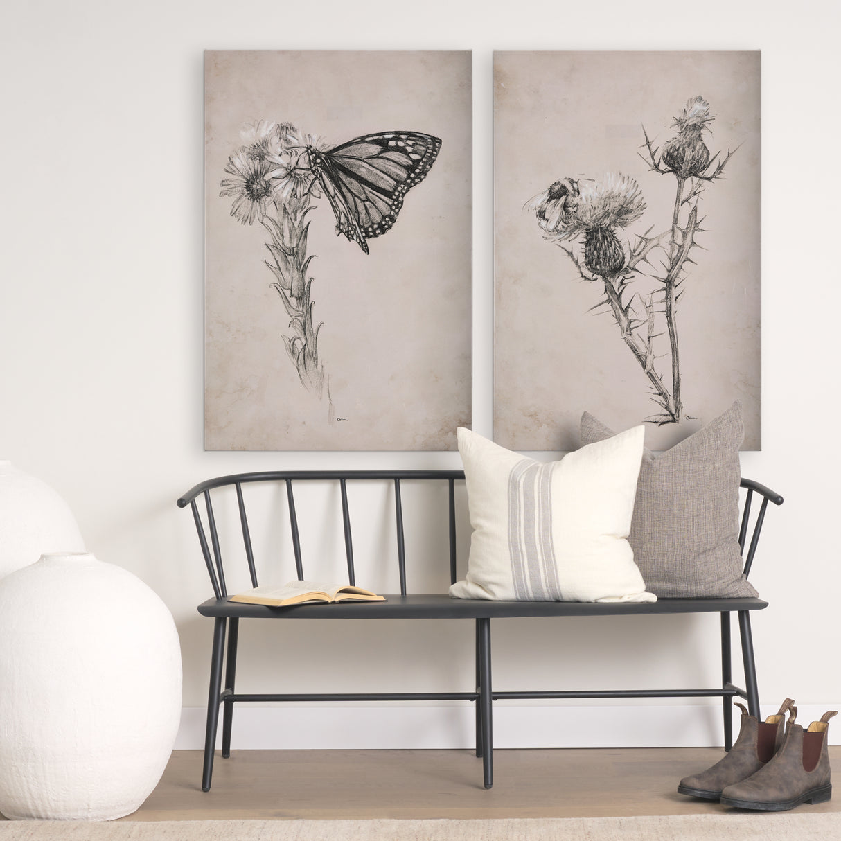 Wild Aster With Monarch Butterfly Drawing III by Mercana Studio a Hand Embellished Textured Canvas from Mercana - Luna Furniture