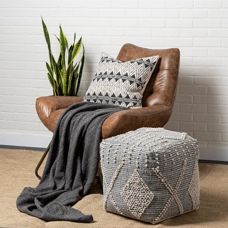 Brinket Gray/Cream Polyester Handwoven Square Pouf from Mercana - Luna Furniture