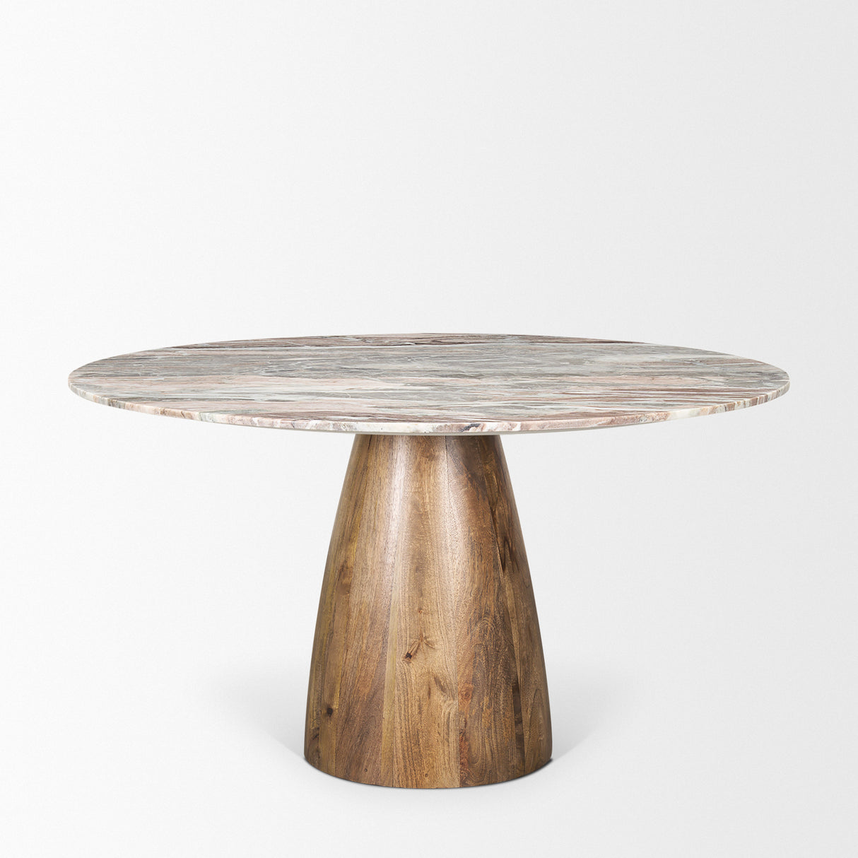 Allyson 54" Round Brown Pedestal w/ Pink Marble Top Dining Table from Mercana - Luna Furniture