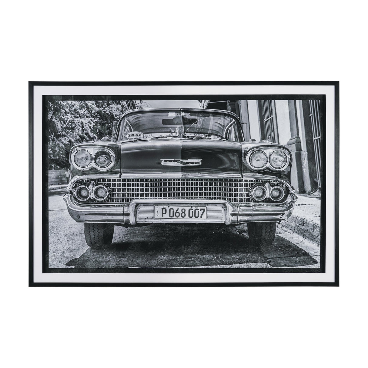 Classic Old Chevy in Havana Cuba by Richard Silver Textured Framed Art Print Matted under Glass from Mercana - Luna Furniture
