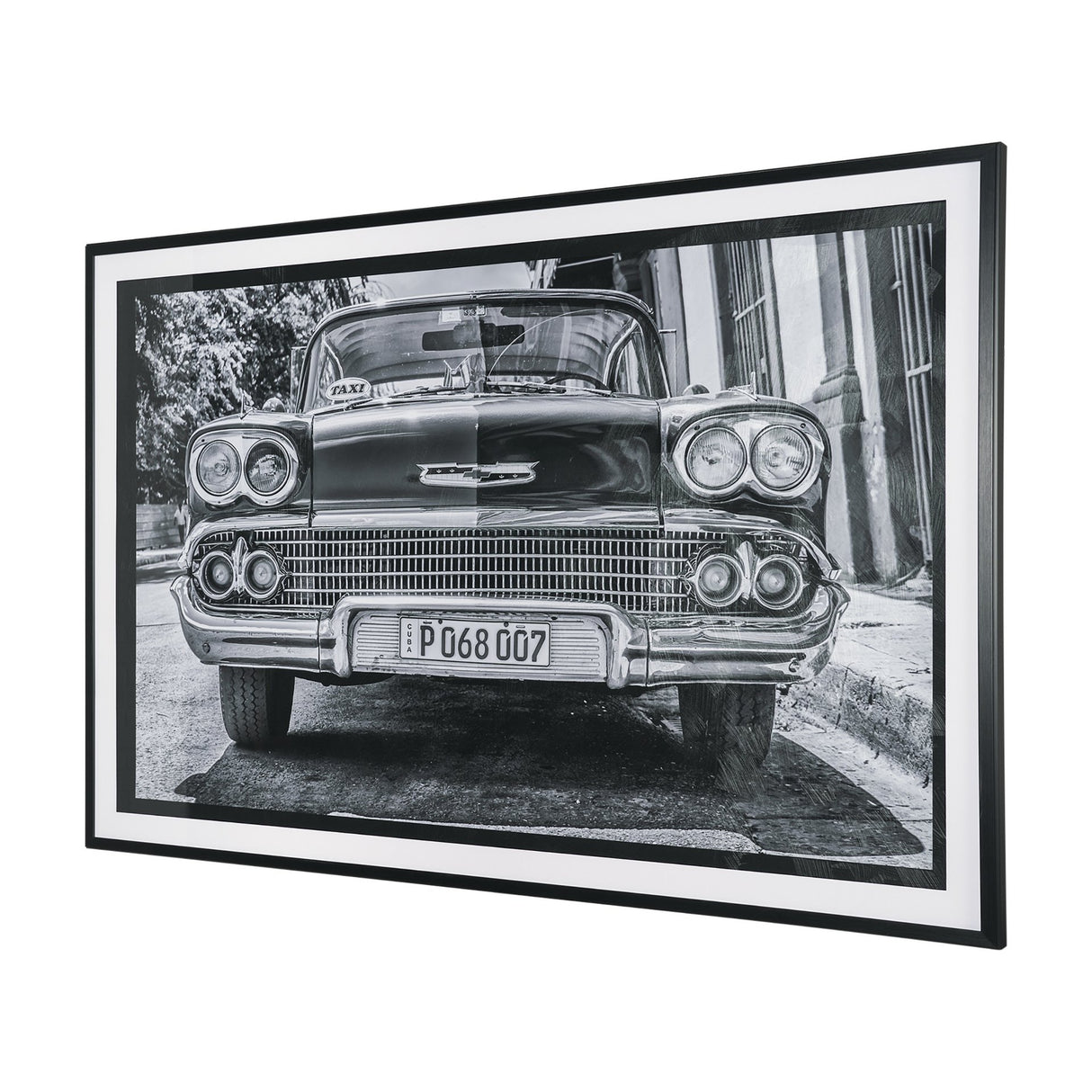 Classic Old Chevy in Havana Cuba by Richard Silver Textured Framed Art Print Matted under Glass from Mercana - Luna Furniture