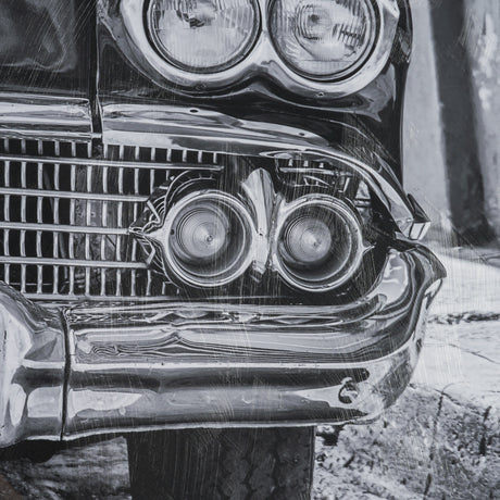 Classic Old Chevy in Havana Cuba by Richard Silver Textured Framed Art Print Matted under Glass from Mercana - Luna Furniture