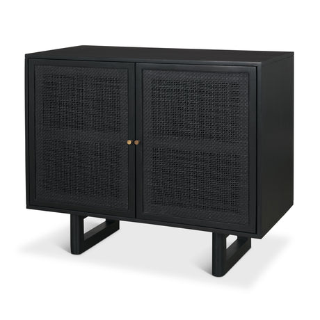 Grier Matte Black Stained Wood w/ Black Cane Accent Cabinet from Mercana - Luna Furniture