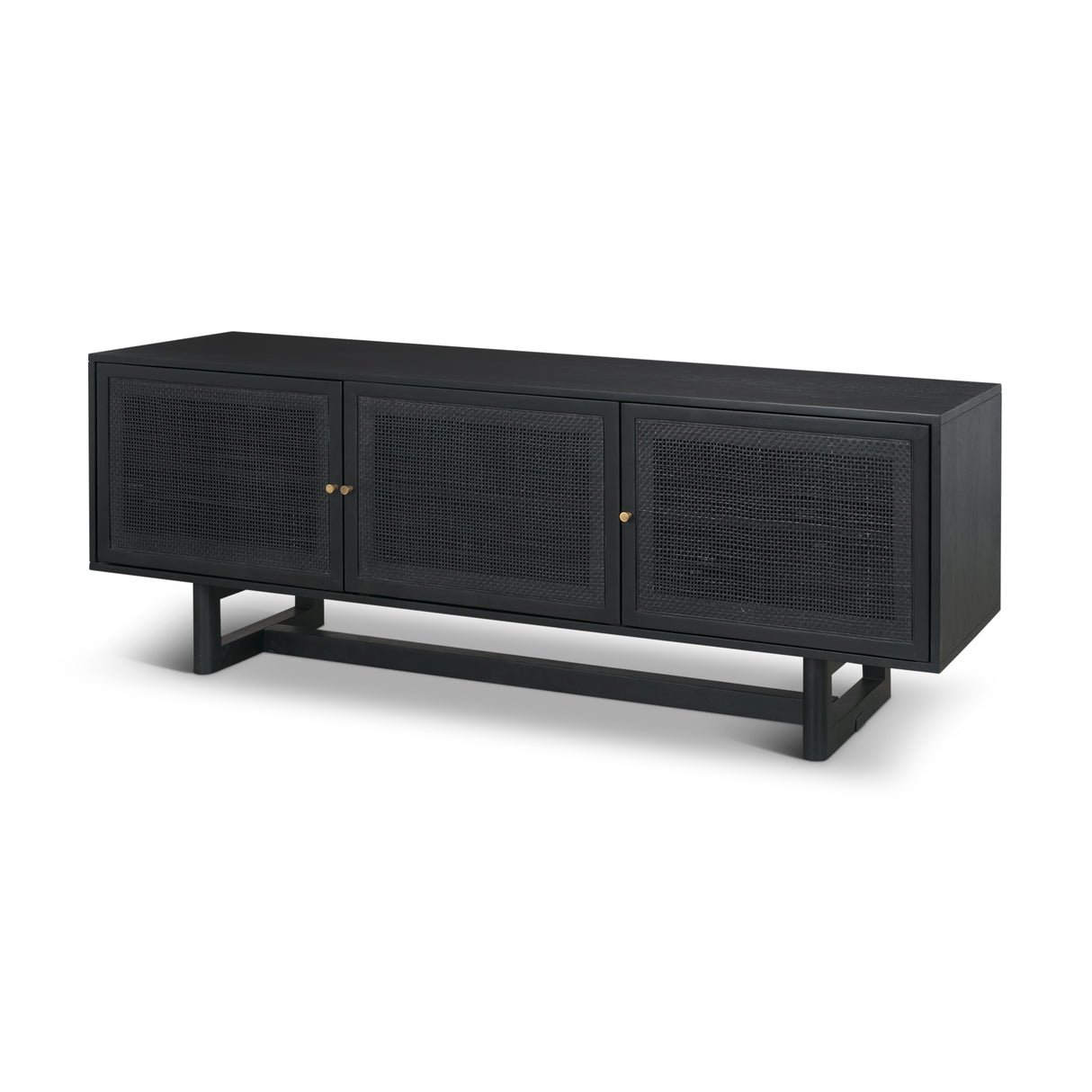 Grier 65" Black Solid Wood W/ Black Cane Media Console from Mercana - Luna Furniture
