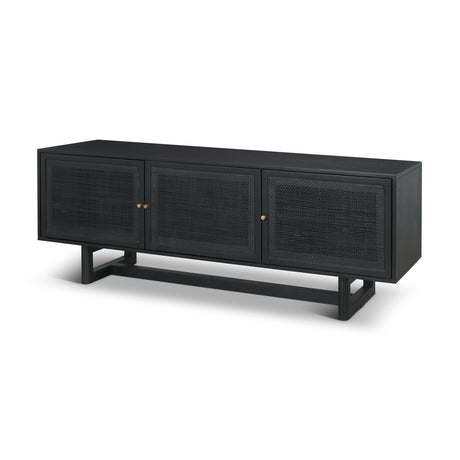 Grier 65" Black Solid Wood W/ Black Cane Media Console from Mercana - Luna Furniture