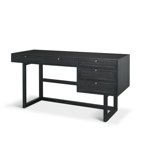 Grier 60" Black Solid Wood W/ Black Cane Office Desk from Mercana - Luna Furniture