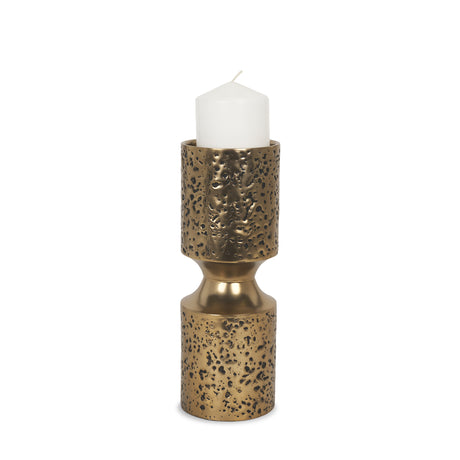 Akira Small Hammered Gold Metal Pillar Candle Holder from Mercana - Luna Furniture