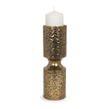 Akira Large Hammered Gold Metal Pillar Candle Holder from Mercana - Luna Furniture