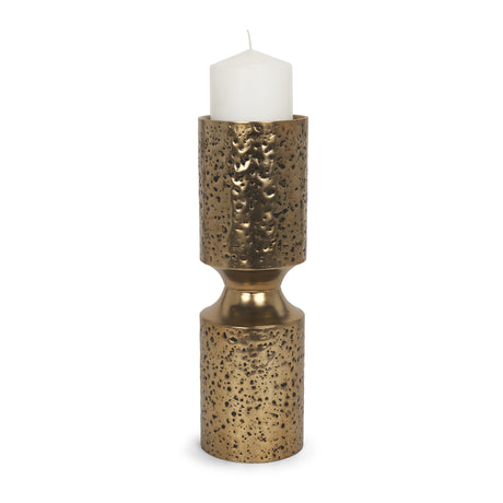 Akira Large Hammered Gold Metal Pillar Candle Holder from Mercana - Luna Furniture