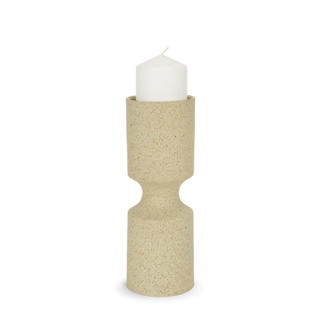 Akira Small Textured Beige Metal Pillar Candle Holder from Mercana - Luna Furniture