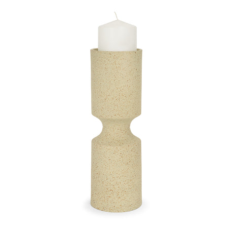 Akira Large Textured Beige Metal Pillar Candle Holder from Mercana - Luna Furniture