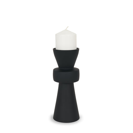 Odilia Small Smooth Matte Black Metal Geometric Pillar Candle Holder from Mercana - Luna Furniture