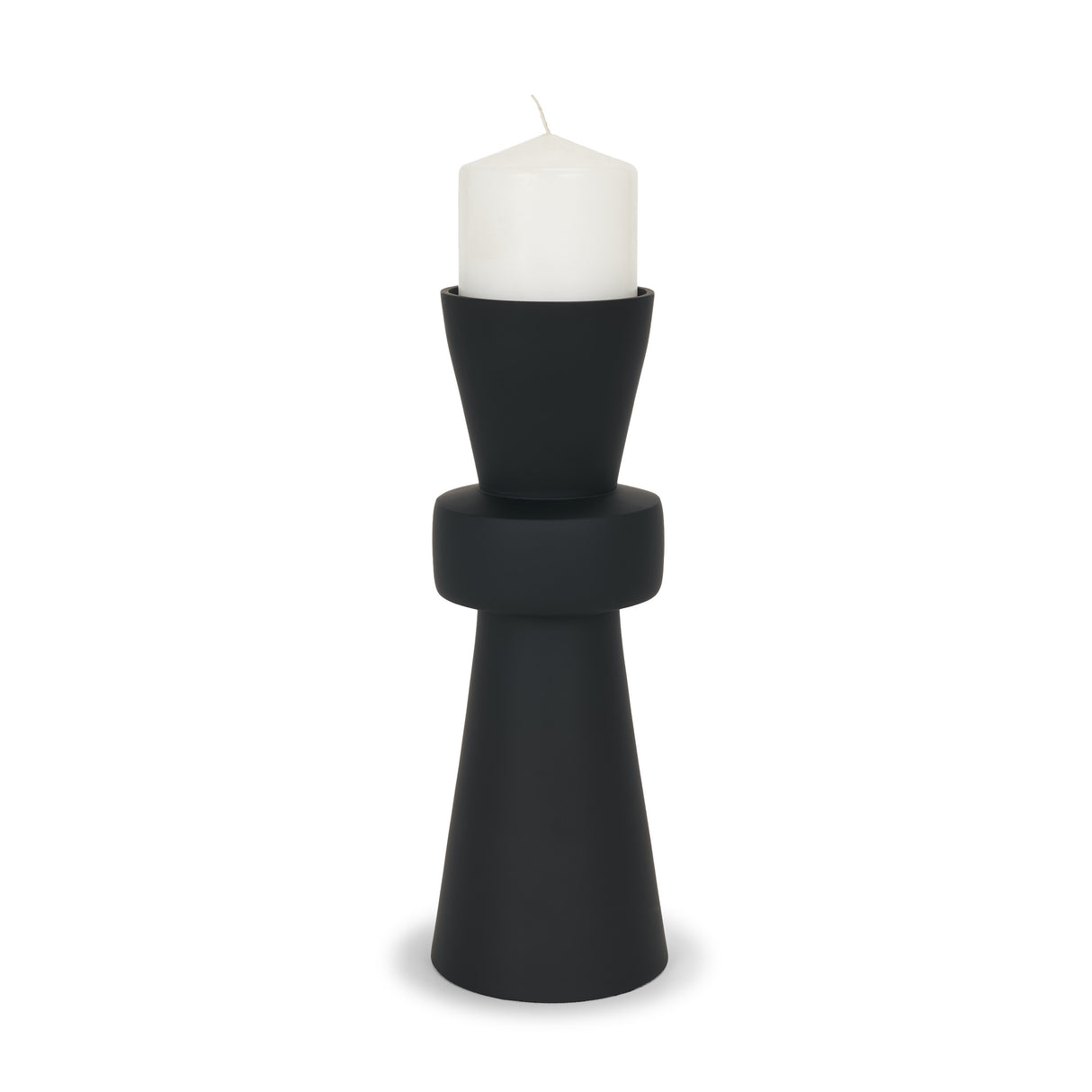 Odilia Large Smooth Matte Black Metal Geometric Pillar Candle Holder from Mercana - Luna Furniture