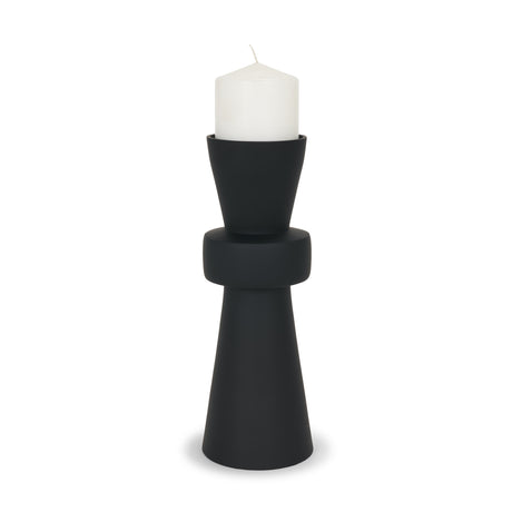Odilia Large Smooth Matte Black Metal Geometric Pillar Candle Holder from Mercana - Luna Furniture