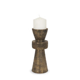 Odilia Small Textured Antiqued Gold Metal Geometric Pillar Candle Holder from Mercana - Luna Furniture