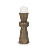 Odilia Large Textured Antiqued Gold Metal Geometric Pillar Candle Holder from Mercana - Luna Furniture