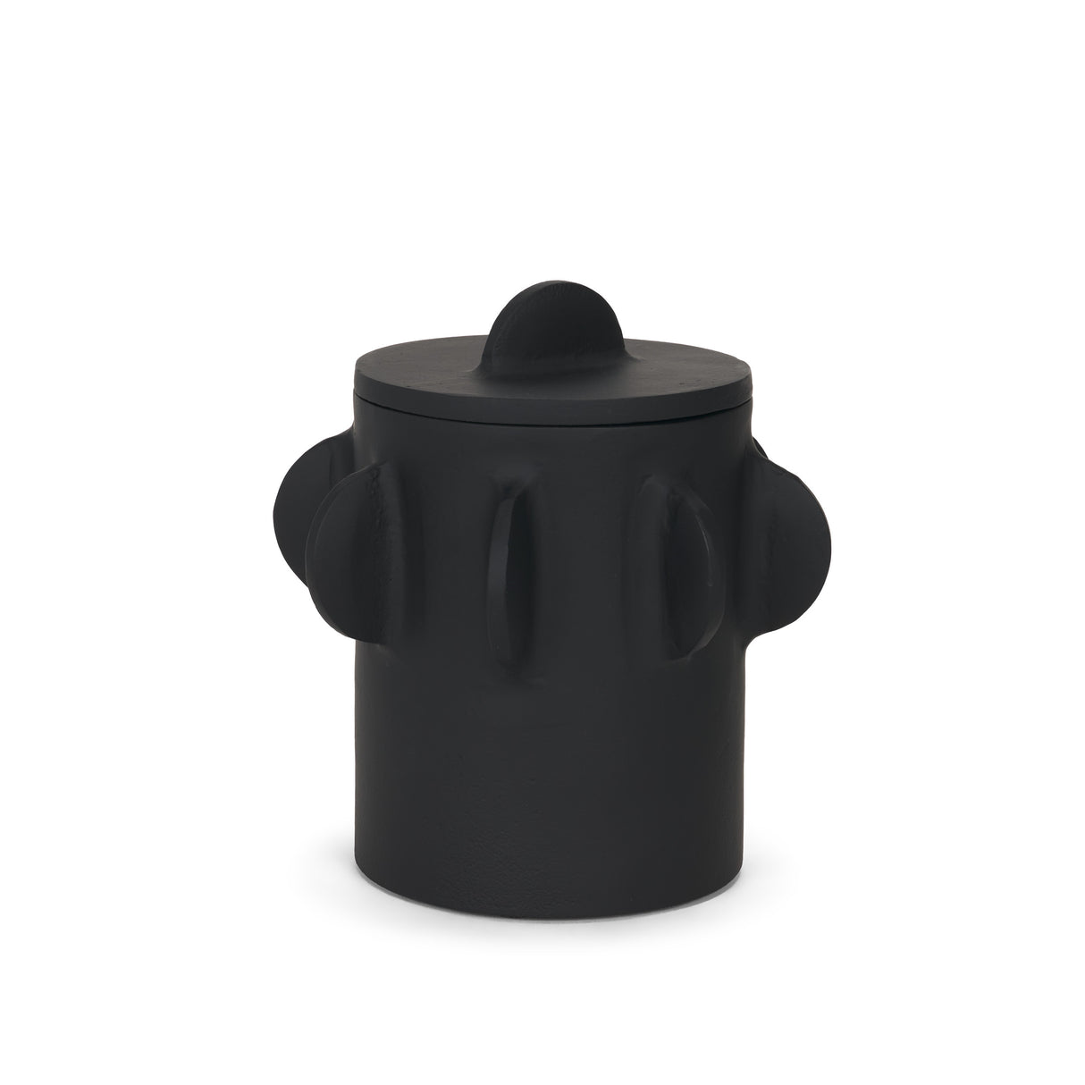 Deacon Small Matte Black Metal Canister with Sculptural Handles from Mercana - Luna Furniture