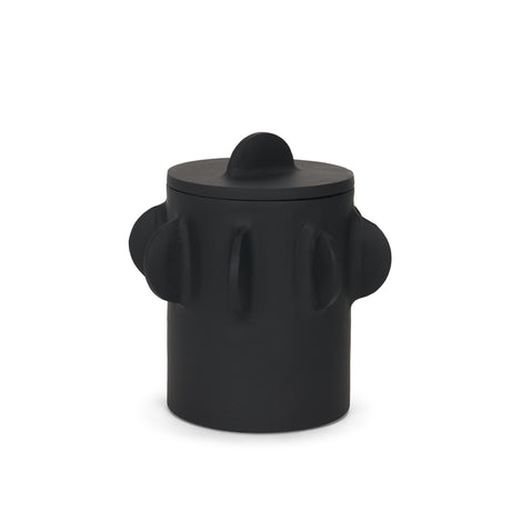 Deacon Small Matte Black Metal Canister with Sculptural Handles from Mercana - Luna Furniture