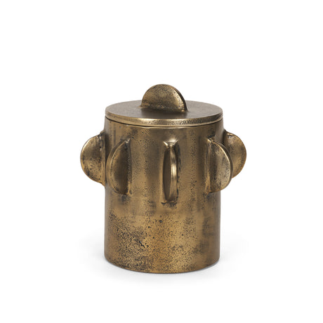 Deacon Small Antiqued Gold Metal Canister with Sculptural Handles from Mercana - Luna Furniture