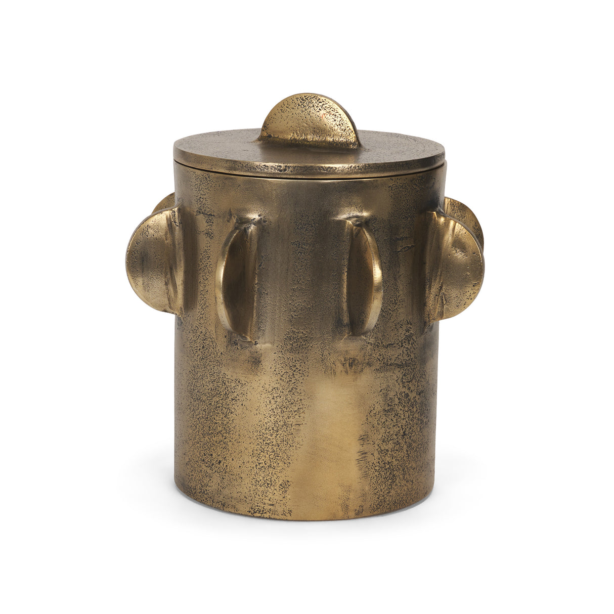 Deacon Large Antiqued Gold Metal Canister with Sculptural Handles from Mercana - Luna Furniture