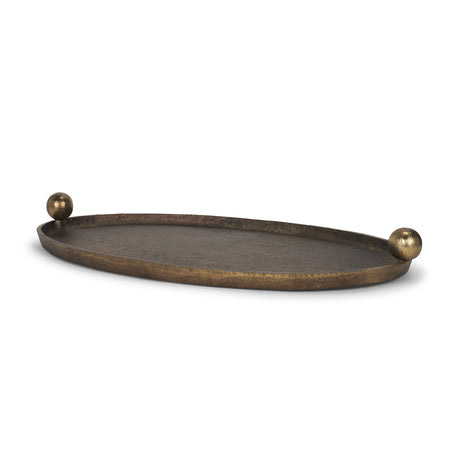 Jianna Small Oval Textured Antiqued Gold Metal Tray with Handles from Mercana - Luna Furniture