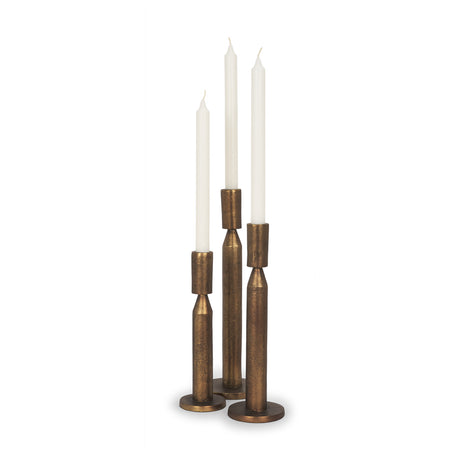 Declan Antiqued Brass Cast Metal Taper Candle Holder from Mercana - Luna Furniture