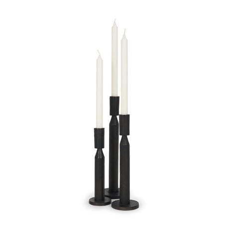 Declan Textured Matte Black Cast Metal Taper Candle Holder from Mercana - Luna Furniture