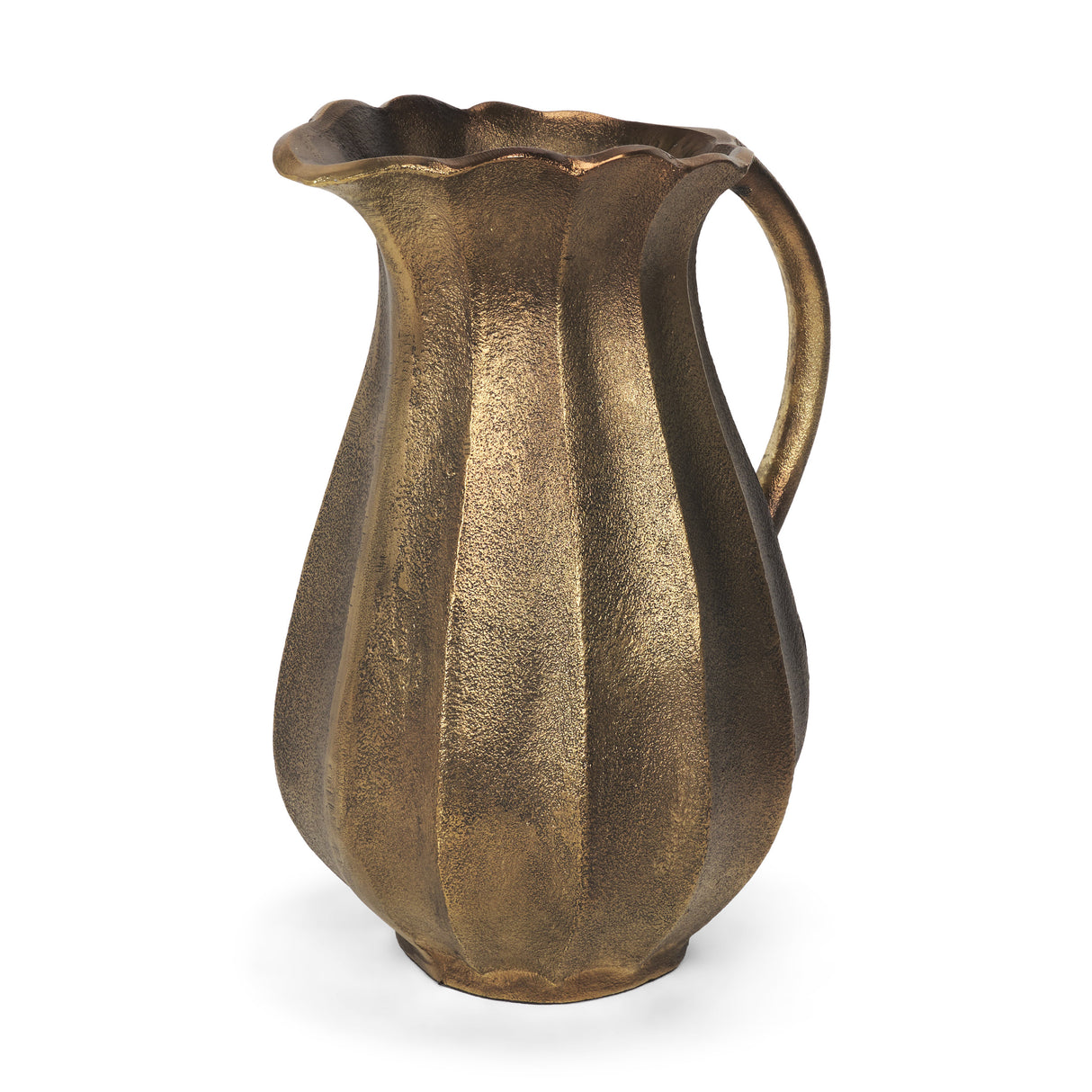 Anya Antiqued Brass Scalloped Petal Cast Metal Jug from Mercana - Luna Furniture