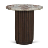 Marbrello Pink Marble Top Espresso Brown Fluted Wood Round Side Table from Mercana - Luna Furniture