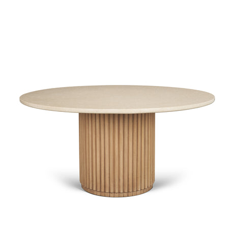 Marbrello 60" Botticino Marble Top Light Brown Fluted Wood Round Dining Table from Mercana - Luna Furniture