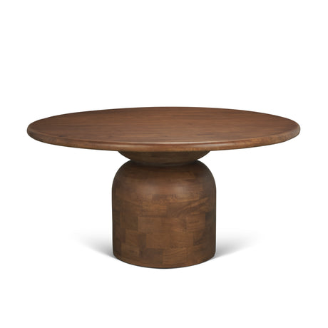 Atlas 60" Warm Mid-Brown Wood Stacked Pedestal Base Round Dining Table from Mercana - Luna Furniture