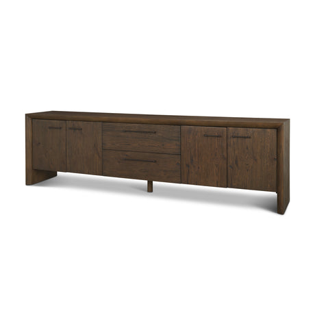 Belford 94" Dark Brown Oak Wood Media Console from Mercana - Luna Furniture