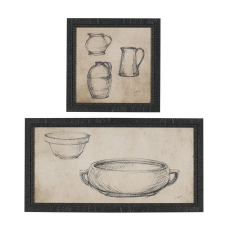 Vintage Tableware Sketch (Set of 2) by Mercana Studio Hand Embelished Textured Framed Canvas Matted from Mercana - Luna Furniture