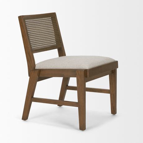 Reid Framed Brown Cane Cream Fabric Dining Chair, Set of 2 from Mercana - Luna Furniture