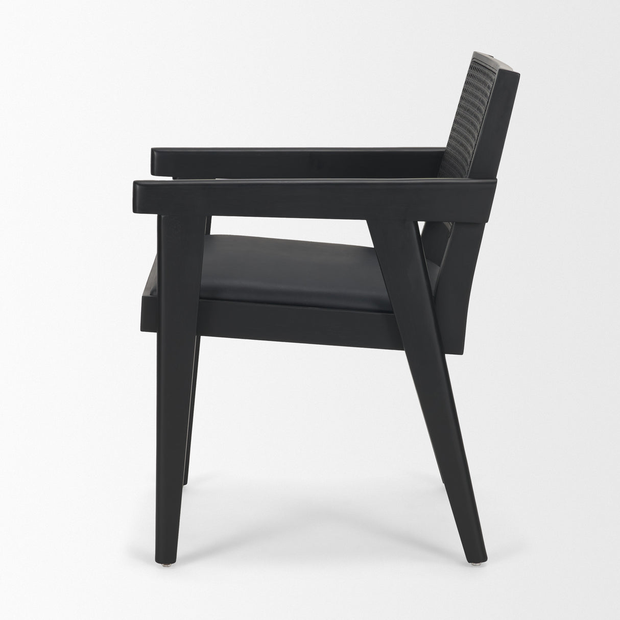 Reid Framed Black Cane Black Fabric Dining Armchair from Mercana - Luna Furniture